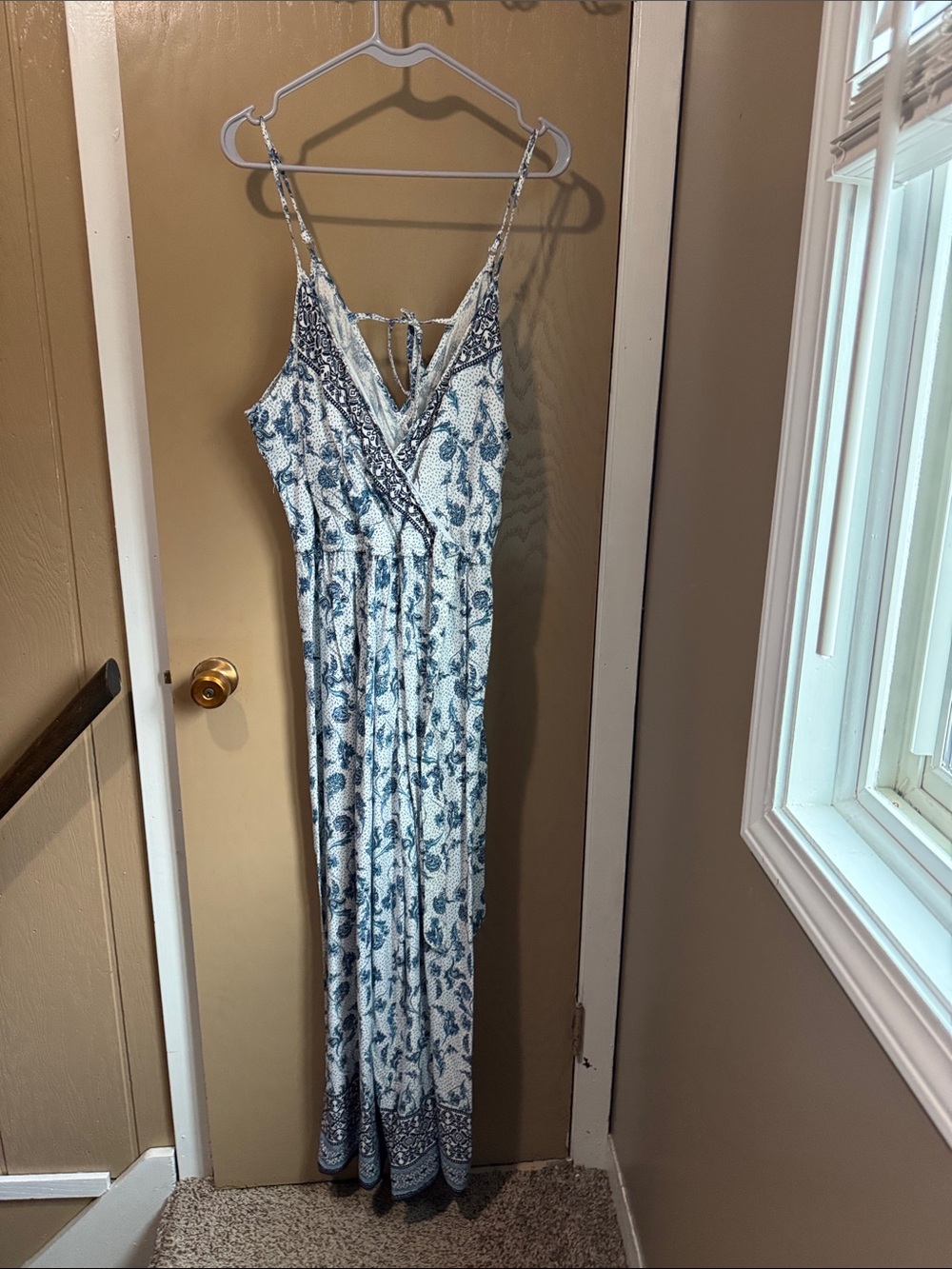 Blue Floral Tie-Back Maxi Dress - Women's
